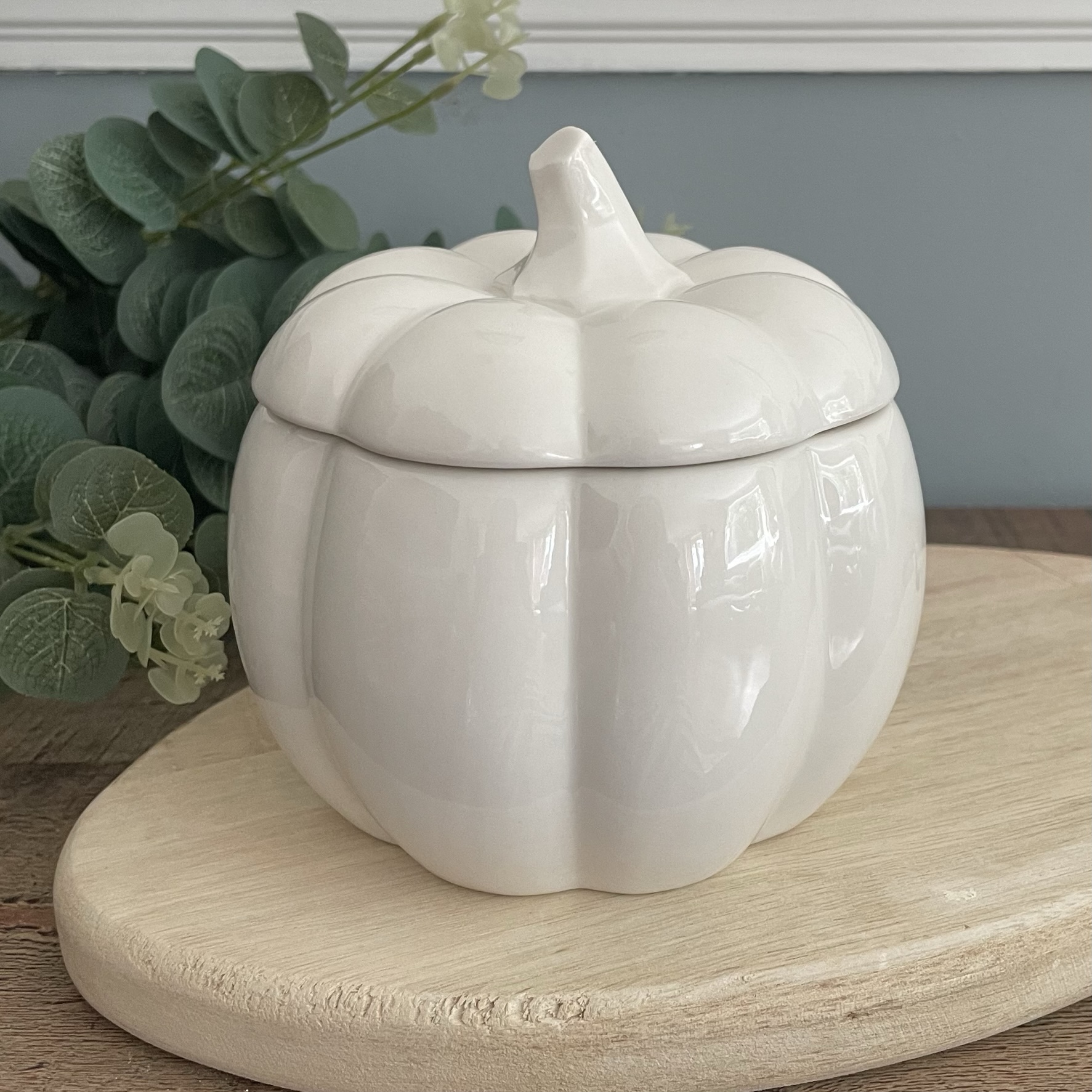 White Ceramic Pumpkin Canister With Lid - My Rustic Home